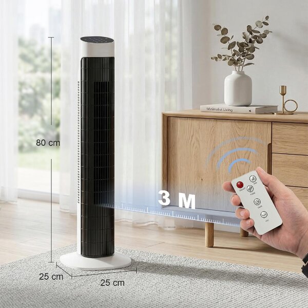 DecHome Ventilatore a Colonna Torre senza Pale Oscillante 3 Velocit con Telecomando e Timer colore Bianco/Nero - S5570WT