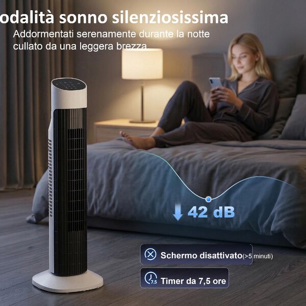 DecHome Ventilatore a Colonna Torre senza Pale Oscillante 3 Velocit con Telecomando e Timer colore Bianco/Nero - S5570WT