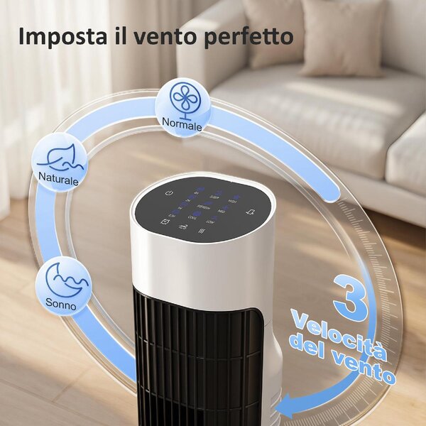 DecHome Ventilatore a Colonna Torre senza Pale Oscillante 3 Velocit con Telecomando e Timer colore Bianco/Nero - S5570WT