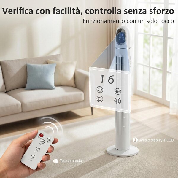 DecHome Ventilatore a Colonna Torre senza Pale Oscillante 3 Velocit con Telecomando e Timer colore Bianco - S5580WT