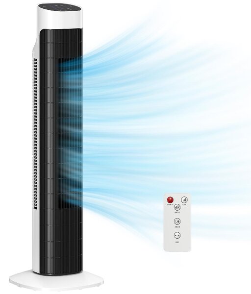 DecHome Ventilatore a Colonna Torre senza Pale Oscillante 3 Velocit con Telecomando e Timer colore Bianco/Nero - S5570WT