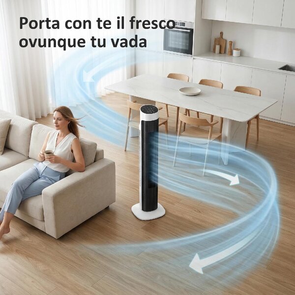 DecHome Ventilatore a Colonna Torre senza Pale Oscillante 3 Velocit con Telecomando e Timer colore Bianco/Nero - S5570WT
