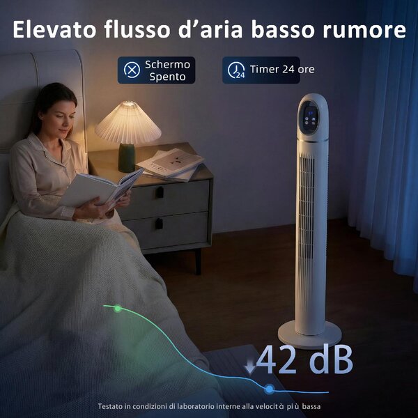 DecHome Ventilatore a Colonna Torre senza Pale Oscillante 3 Velocit con Telecomando e Timer colore Bianco - S5580WT