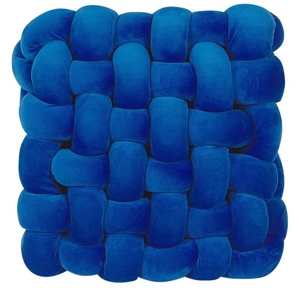 Cuscino Nodo Velluto Blu 30 x 30 cm Legato Peluche Quadrato Decorativo Moderno Beliani