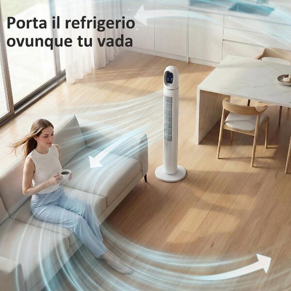 DecHome Ventilatore a Colonna Torre senza Pale Oscillante 3 Velocit con Telecomando e Timer colore Bianco - S5580WT