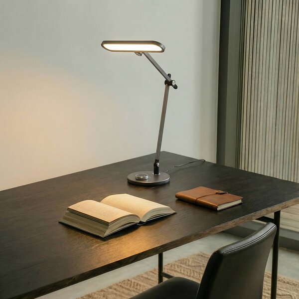 Lampada da scrivania Elvir Lindby, dimmerabile, Alluminio / Grigio / Zincato, Soggiorno / Sala da pranzo, Alluminio, Moderno, Lampada da tavolo LED