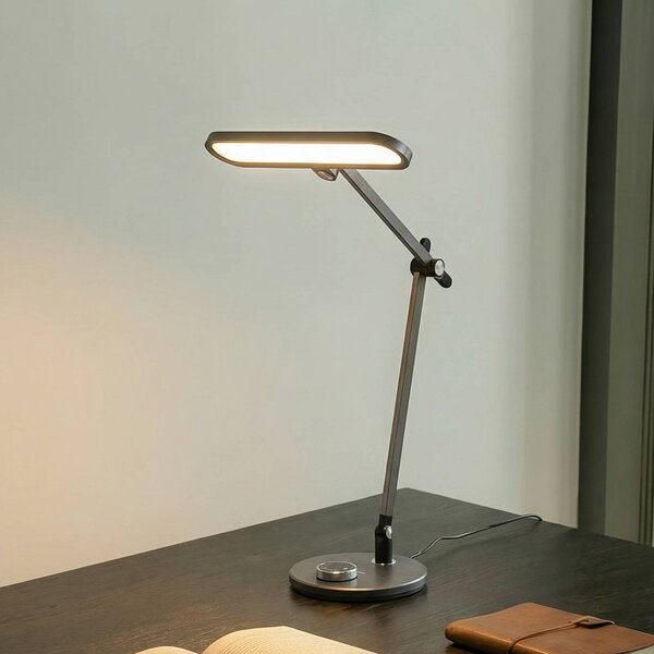 Lampada da scrivania Elvir Lindby, dimmerabile, Alluminio / Grigio / Zincato, Soggiorno / Sala da pranzo, Alluminio, Moderno, Lampada da tavolo LED