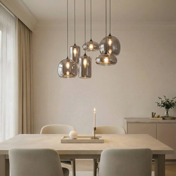 Lampada a sospensione in vetro Marla Lindby, dimmerabile, Chiaro / Trasparente, Soggiorno / Sala da pranzo, Vetro, Moderno, Lampada a sospensione