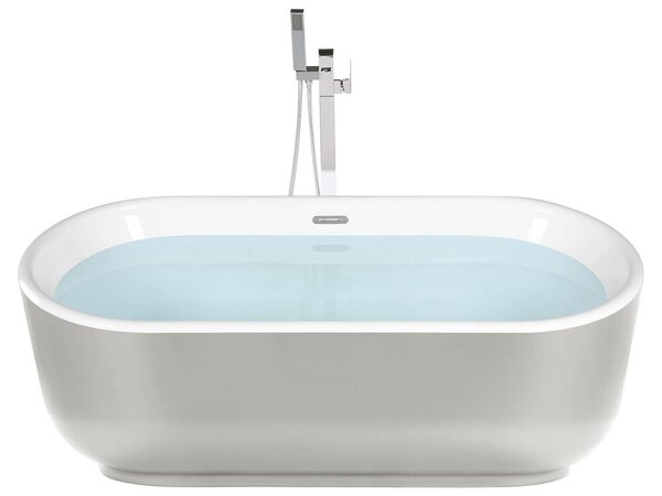 Vasca da bagno autoportante argento lucido sanitario acrilico singolo ovale moderno design minimalista Beliani
