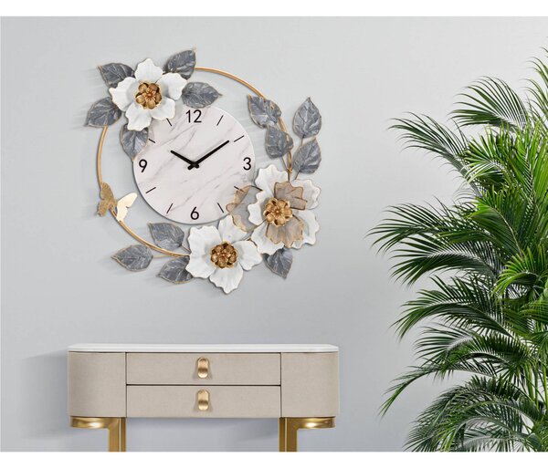 Orologio da parete con quadrante che richiama il marmo Dimensioni � 64x 5 cm decorata con fiori e foglie