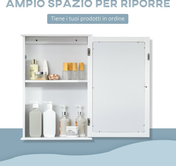 Kleankin Mobiletto Bagno con Specchiera Pensile da Parete con Chiusura Magnetica, in Legno 41x14x60cm, Bianco |Aosom Italy
