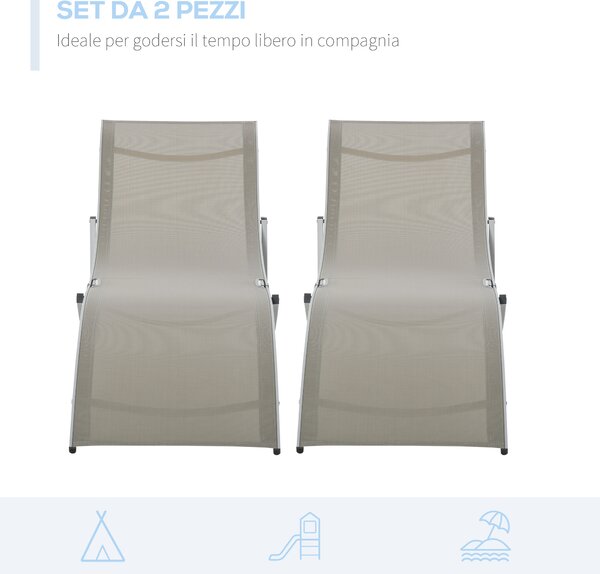 Outsunny Set 2 Sdraio da Giardino Pieghevoli, Lettino Prendisole in Alluminio e Textilene, 61x165x63cm|Aosom