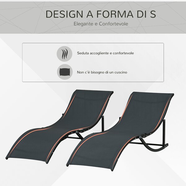 Outsunny Set 2 Sdraio da Giardino Pieghevoli, Lettino Prendisole in Alluminio e Texteline, Nero, 61x165x63cm|Aosom