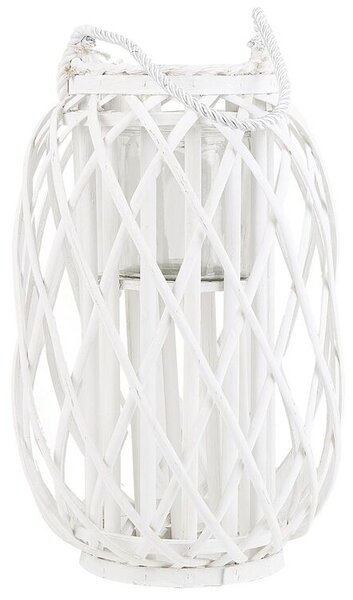 Lanterna bianca in legno di salice e vetro 40 cm per interni ed esterni scandinavi Beliani