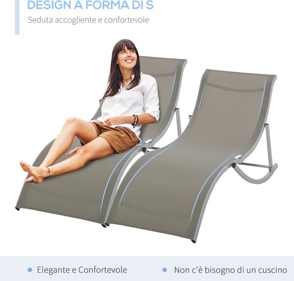 Outsunny Set 2 Sdraio da Giardino Pieghevoli, Lettino Prendisole in Alluminio e Textilene, 61x165x63cm|Aosom