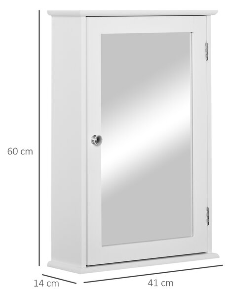 Kleankin Mobiletto Bagno con Specchiera Pensile da Parete con Chiusura Magnetica, in Legno 41x14x60cm, Bianco |Aosom Italy