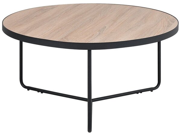 Tavolino da caffè in legno chiaro da tavolo con gambe in metallo Nero rotondo grande 80 x 80 x 40 cm mobili da soggiorno Beliani