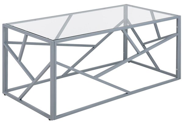 Tavolino da caffè con struttura in metallo argento piano in vetro design geometrico glam Beliani