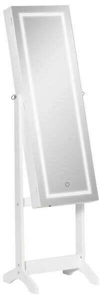HOMCOM Specchio Portagioie Autoportante con Luce LED, Inclinazione Regolabile e Serratura, 46x36.5x151.5cm