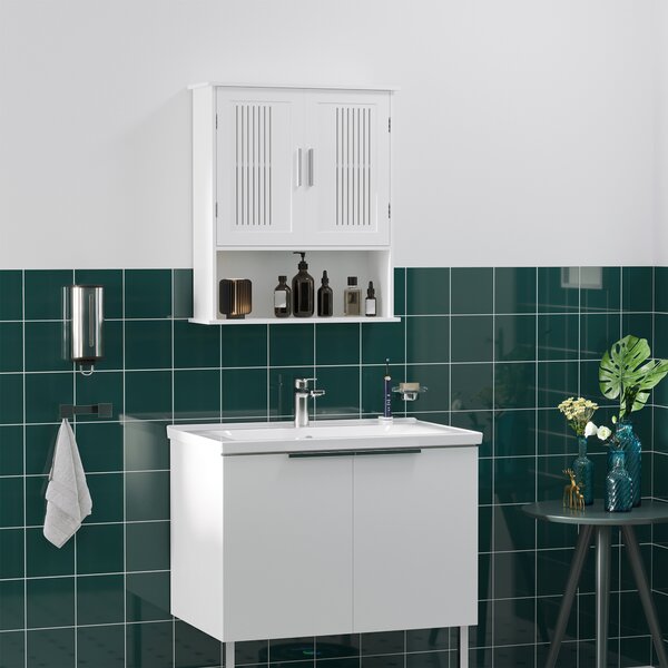 Kleankin Mobiletto da Bagno a Muro Salvaspazio con Armadietto a 2 Ante e Ripiano Inferiore Bianco, 60x20x70cm|Aosom