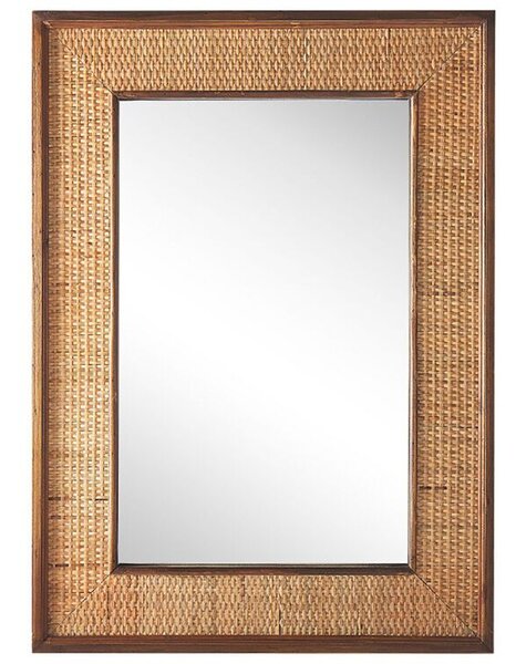 Specchio da parete in legno chiaro Rettangolare 54 x 74 cm in legno massello fatto a mano con cornice in abete Bamboo Basket Weave Boho Modern Beliani