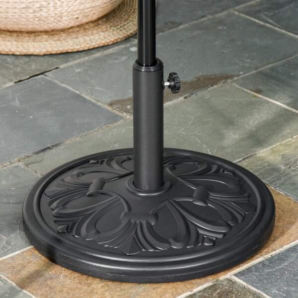 Outsunny Base per Ombrellone Rotonda in Plastica Nero, con Disegno Floreale, 13kg, Supporto per Pali da 35-38-48mm|Aosom