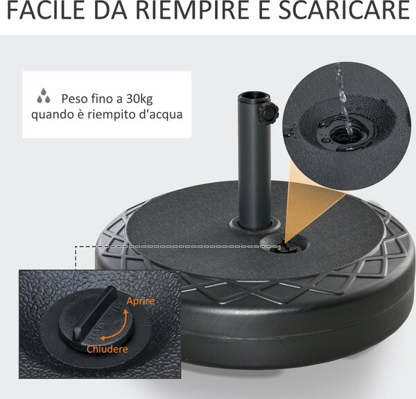 Outsunny Base per Ombrellone Rotonda Φ55cm, 30kg, in Plastica, per Pali da 38-48mm, Stabile e Resistente, Nero|Aosom