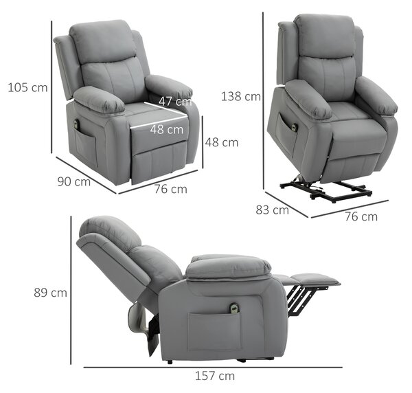 HOMCOM Poltrona Relax Elettrica con Telecomando e schienale reclinabile 160°, Sedia imbottita Alzapersona Anziani in Similpelle, Grigio | Aosom Italy