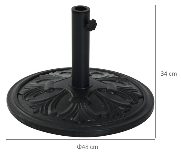Outsunny Base per Ombrellone Rotonda in Plastica Nero, con Disegno Floreale, 13kg, Supporto per Pali da 35-38-48mm|Aosom