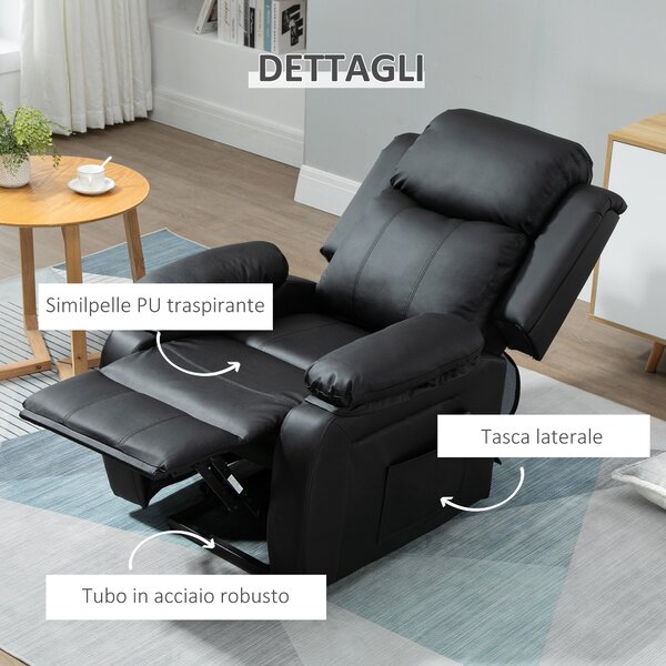 HOMCOM Poltrona Alzapersona con Telecomando, Poltrona Relax Reclinabile 160° e Poggiapiedi in Similpelle, 76x90x105cm, Nero|Aosom Italy
