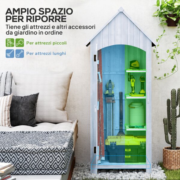Outsunny Casetta Porta Attrezzi in Legno a 3 Mensole con Tetto Impermeabile in Bitume, 77.5x54.2x179.5 cm, Bianco | Aosom Italy