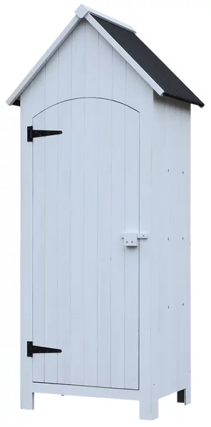 Outsunny Casetta Porta Attrezzi in Legno a 3 Mensole con Tetto Impermeabile in Bitume, 77.5x54.2x179.5 cm, Bianco | Aosom Italy