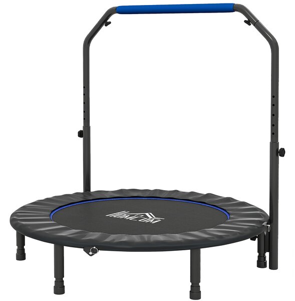 HOMCOM Trampolino da Fitness per Adulti Ø122 cm, Pieghevole, con Manubrio Regolabile a 4 Livelli, Nero e Blu | Aosom Italy