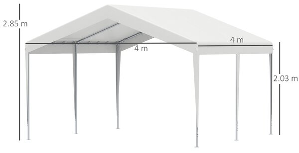 Outsunny Garage Portatile 4x4m con Tettoia per Macchine e Barche, Matrimoni, Feste, Gazebo da Giardino in Acciaio Zincato, Bianco