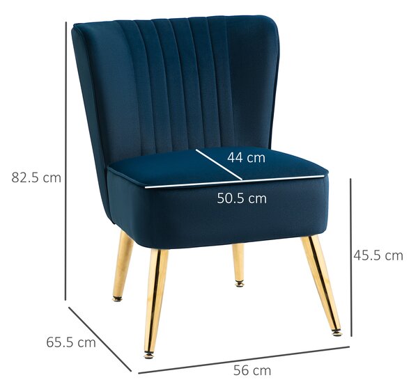 HOMCOM Poltrona Moderna in Stile Scandinavo per Soggiorno, Poltroncina Imbottita e Rivestita in Tessuto Vellutato, 56x65.5x82.5cm, Blu|Aosom