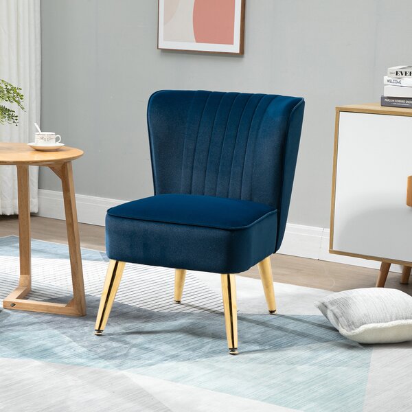 HOMCOM Poltrona Moderna in Stile Scandinavo per Soggiorno, Poltroncina Imbottita e Rivestita in Tessuto Vellutato, 56x65.5x82.5cm, Blu|Aosom