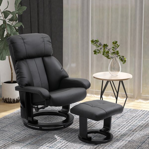 HOMCOM Poltrona Massaggiante con Pouf Poggiapiedi e Telecomando, Reclinabile, Poltrona Relax Imbottita in Similpelle, Nero|Aosom