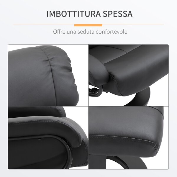 HOMCOM Poltrona Massaggiante con Pouf Poggiapiedi e Telecomando, Reclinabile, Poltrona Relax Imbottita in Similpelle, Nero|Aosom