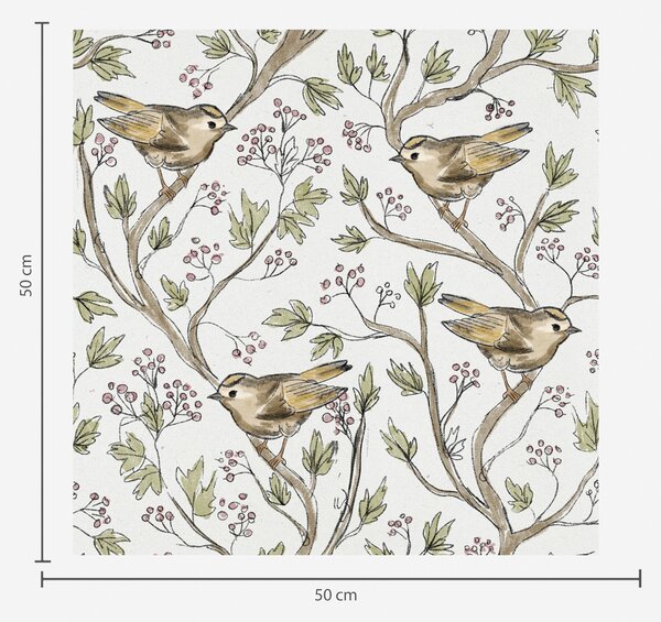 Carta da parati Uccelli su rami con foglie e bacche su sfondo bianco, Parati fiori e piante classici, a00283 : Uwalls.it