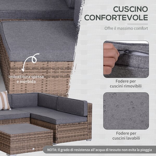 Outsunny Salotto da Giardino in Rattan da 7 Pezzi, Set di Mobili con Tavolino e Divano Modulabile con Cuscini, Grigio|Aosom