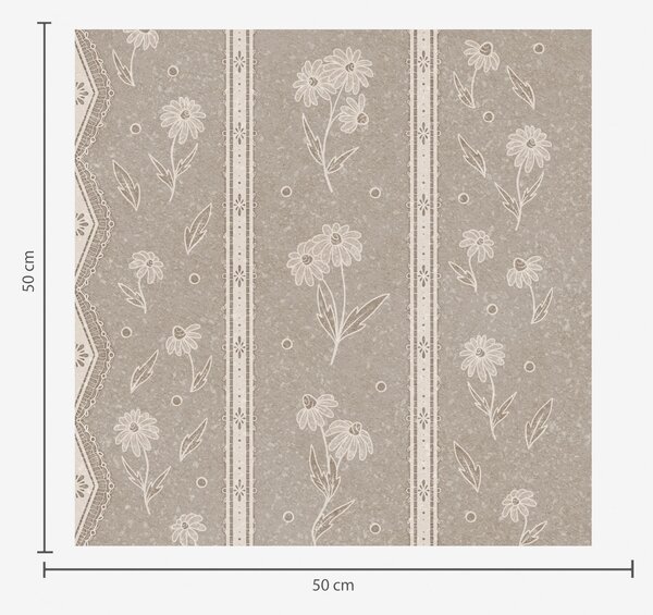Carta da parati Strisce con margherite e pizzo su sfondo grigio-beige, Parati fiori e piante classici, a00295 : Uwalls.it