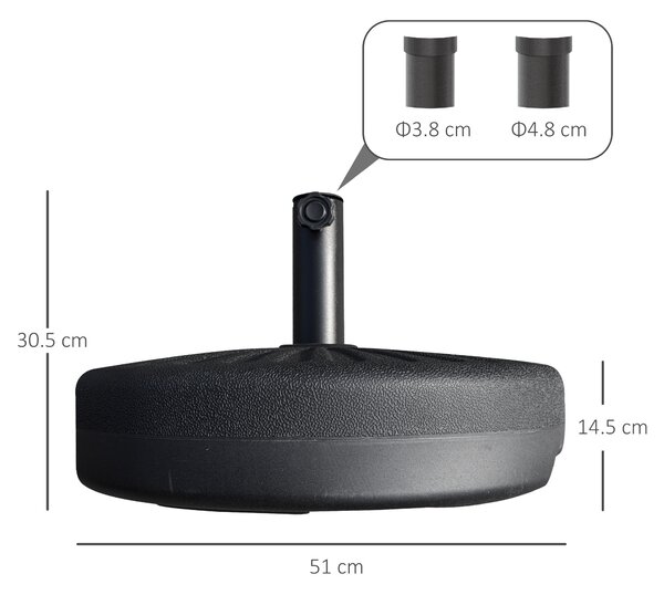 Outsunny Base per Ombrellone da Giardino con Palo Centrale Φ3.8cm e 4.8cm, HDPE Nero|Aosom
