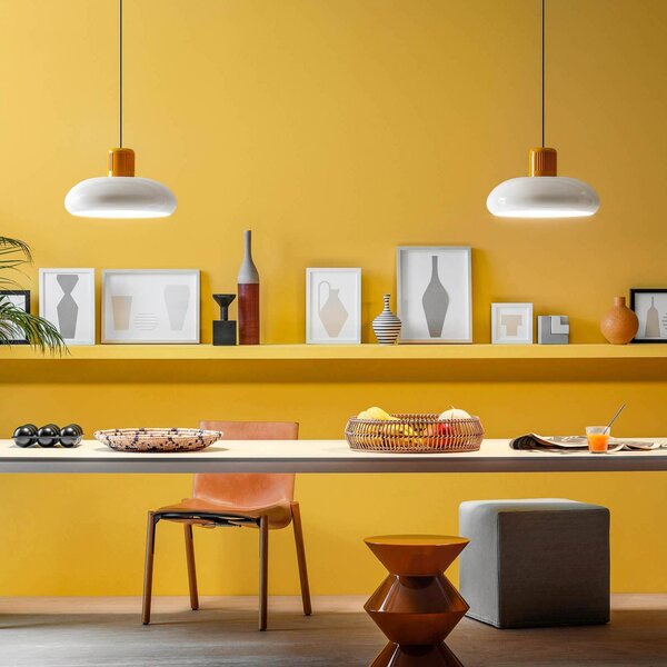Stilnovo lampada LED a sospensione Trepiù, bianco/giallo, Ø 40 cm, metallo