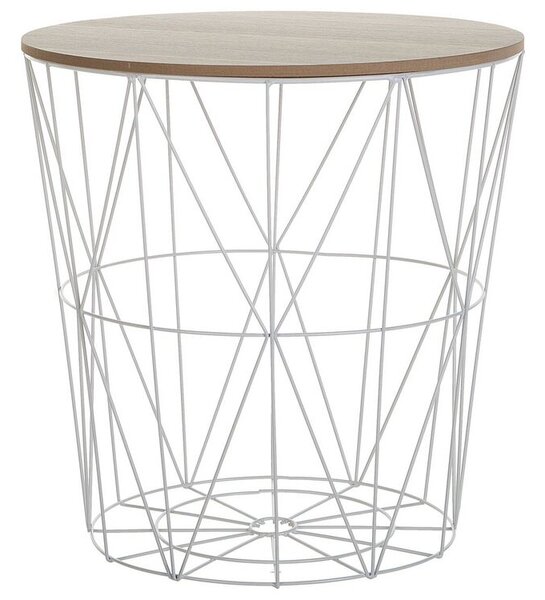 Tavolino Luce Legno Piano Rimovibile Metallo Bianco Cestino Filo Geometrico Glam Beliani
