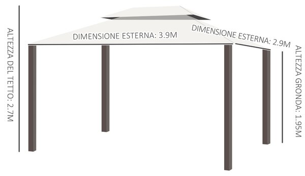 Outsunny Gazebo da Giardino 4x3m con Doppio Tettuccio, Tende e Zanzariere, Struttura in Alluminio, Beige|Aosom