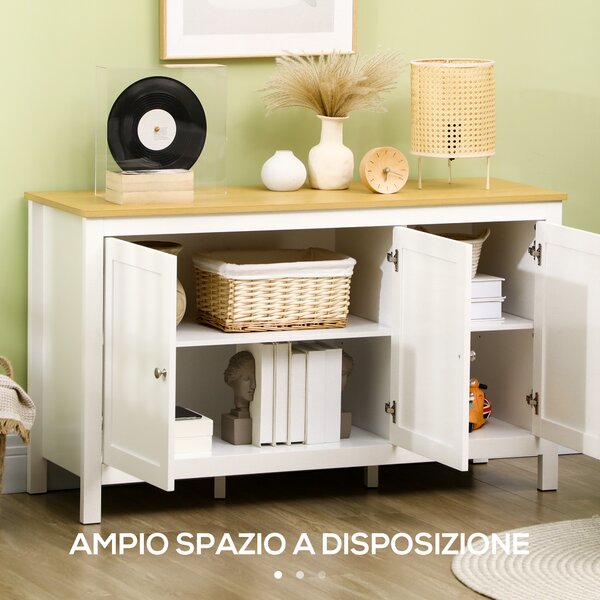 HOMCOM Mobile Contenitore con 2 Armadietti a 2 Ripiani Regolabili su 3 Altezze, 120x40x70 cm, Bianco e color Legno | Aosom Italy
