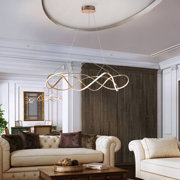 Schuller Valencia Lampada LED a sospensione Molly, dimmerabile, Ø 110 cm, oro rosa dimmerabile, Ottone / Oro, Soggiorno / Sala da pranzo, Metallo, Moderno
