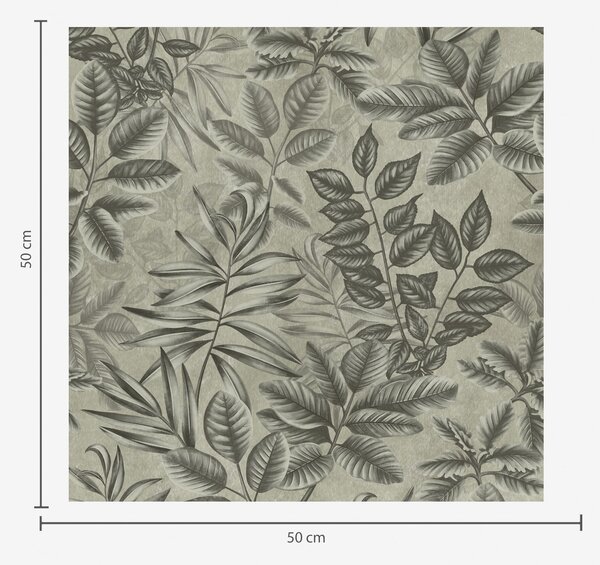 Carta da parati Foglie tropicali grigie di varie forme su uno sfondo vintage, Parati fiori e piante classici, a00297 : Uwalls.it