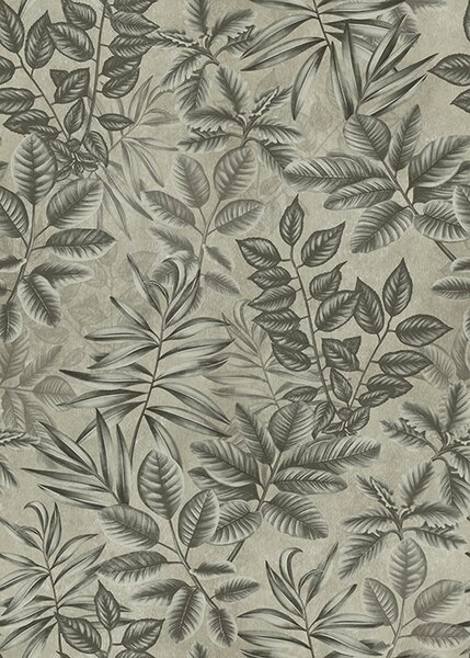 Carta da parati Foglie tropicali grigie di varie forme su uno sfondo vintage, Parati fiori e piante classici, a00297 : Uwalls.it