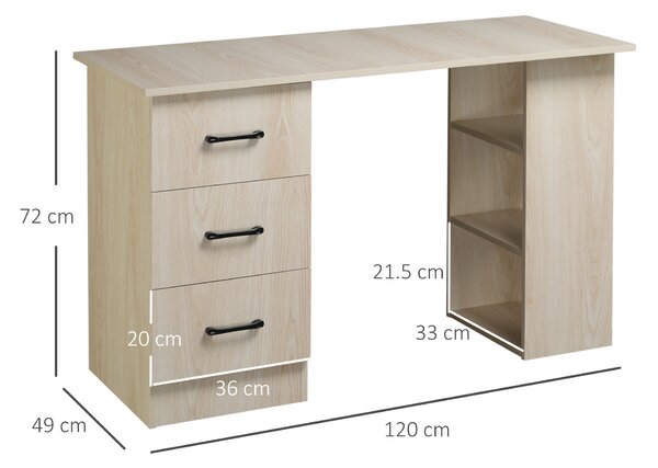HOMCOM Scrivania Porta PC con 3 Cassetti e 3 Ripiani, Scrivania per Camera e Ufficio in Legno 120x49x72cm|Aosom